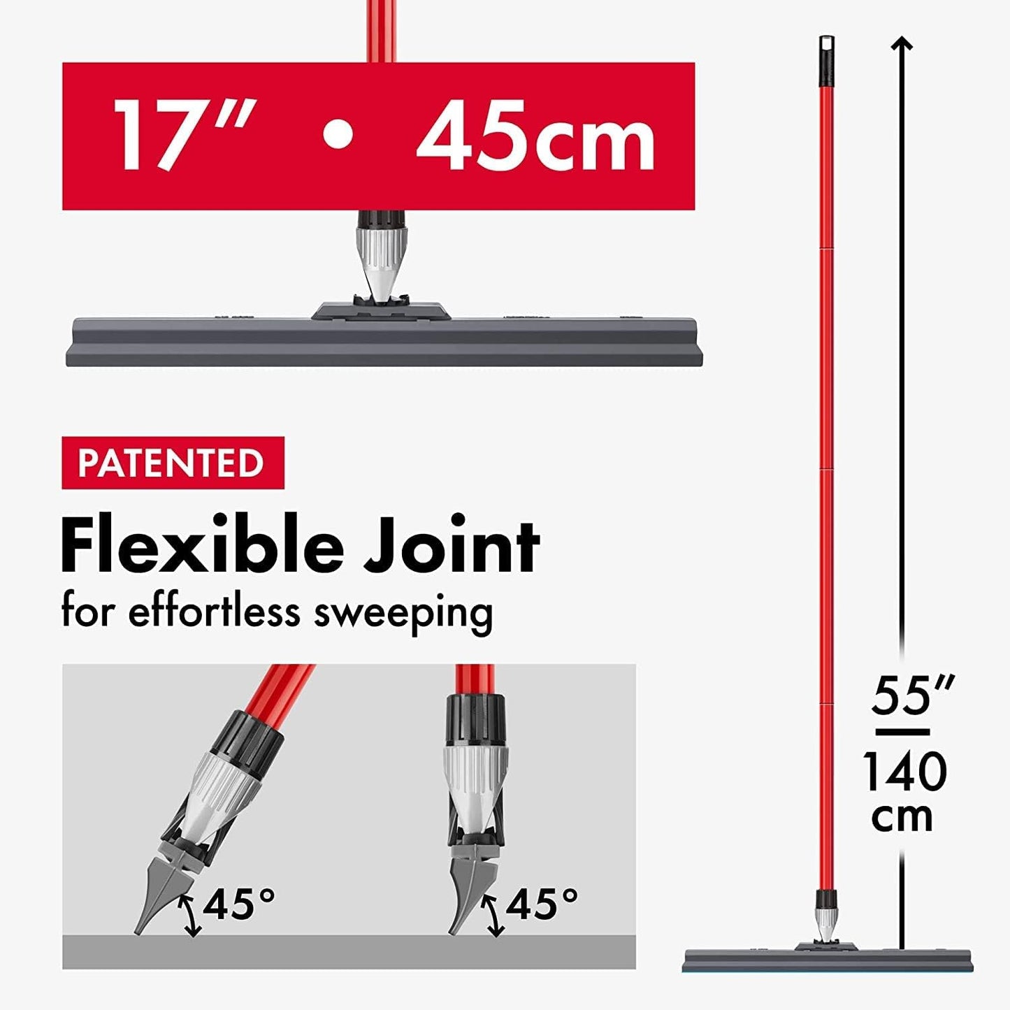 Silicone Floor Squeegee - 17-Inch Single Cast Blade - 360° Swivel Joint