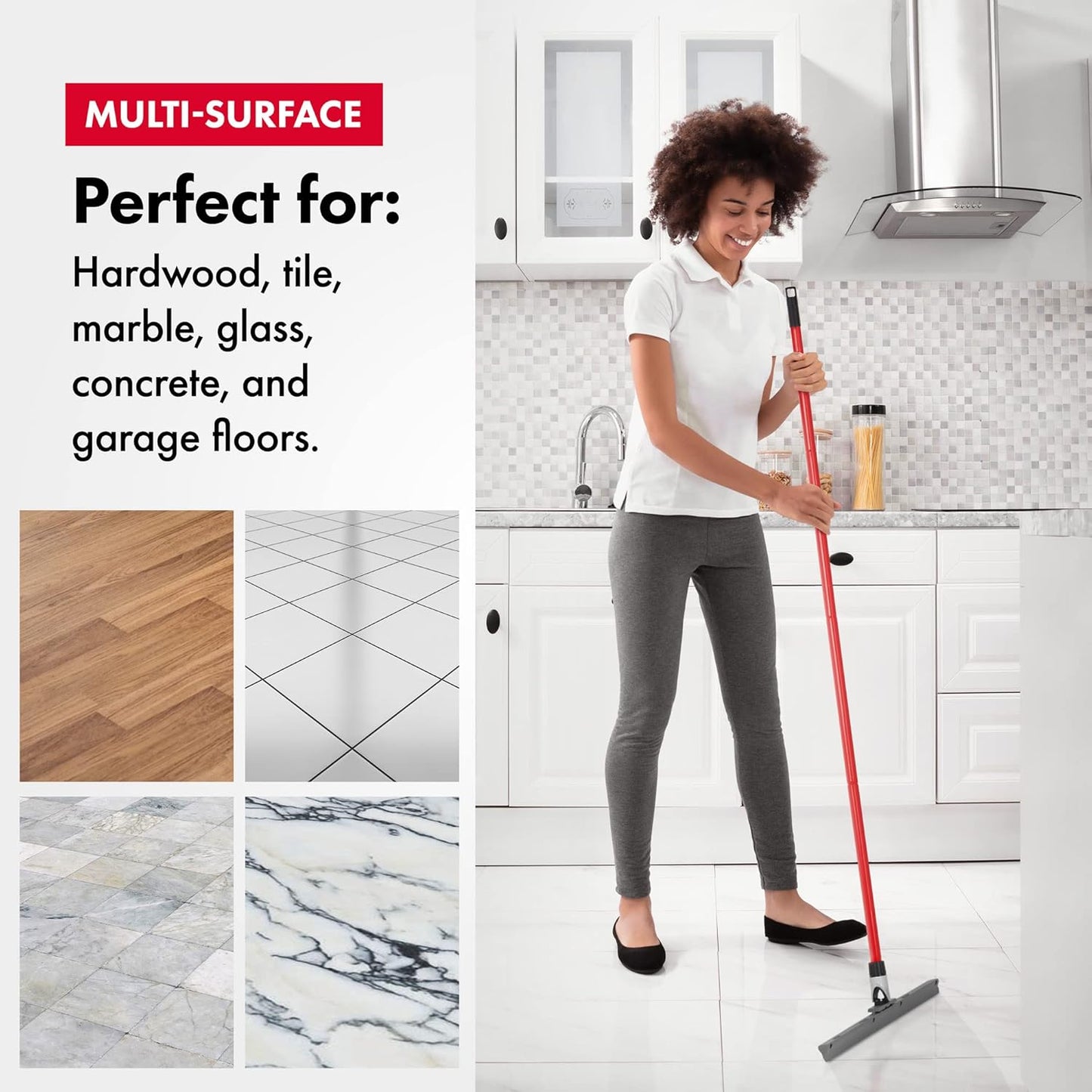 Silicone Floor Squeegee - 17-Inch Single Cast Blade - 360° Swivel Joint