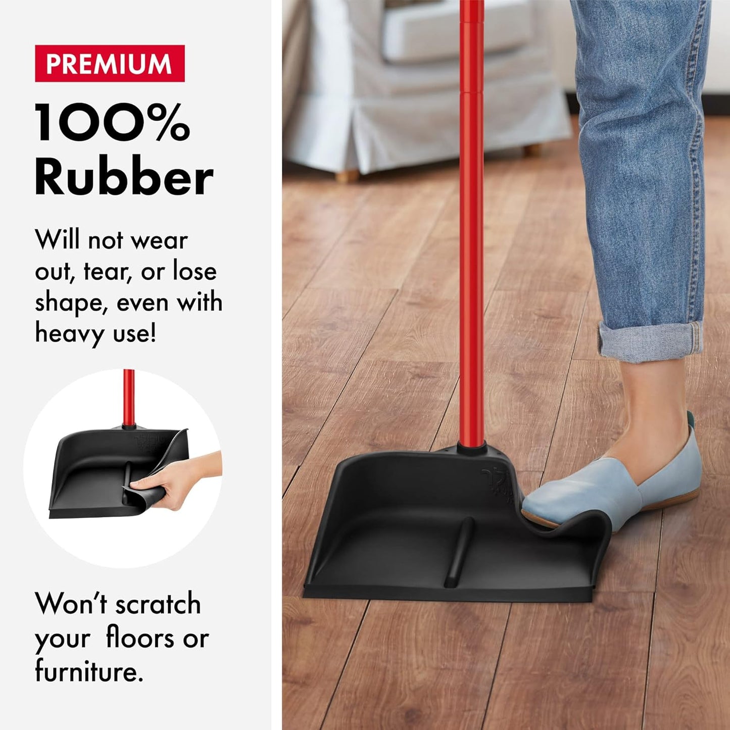 Rubber Dustpan with 29" Long 2-Part Handle