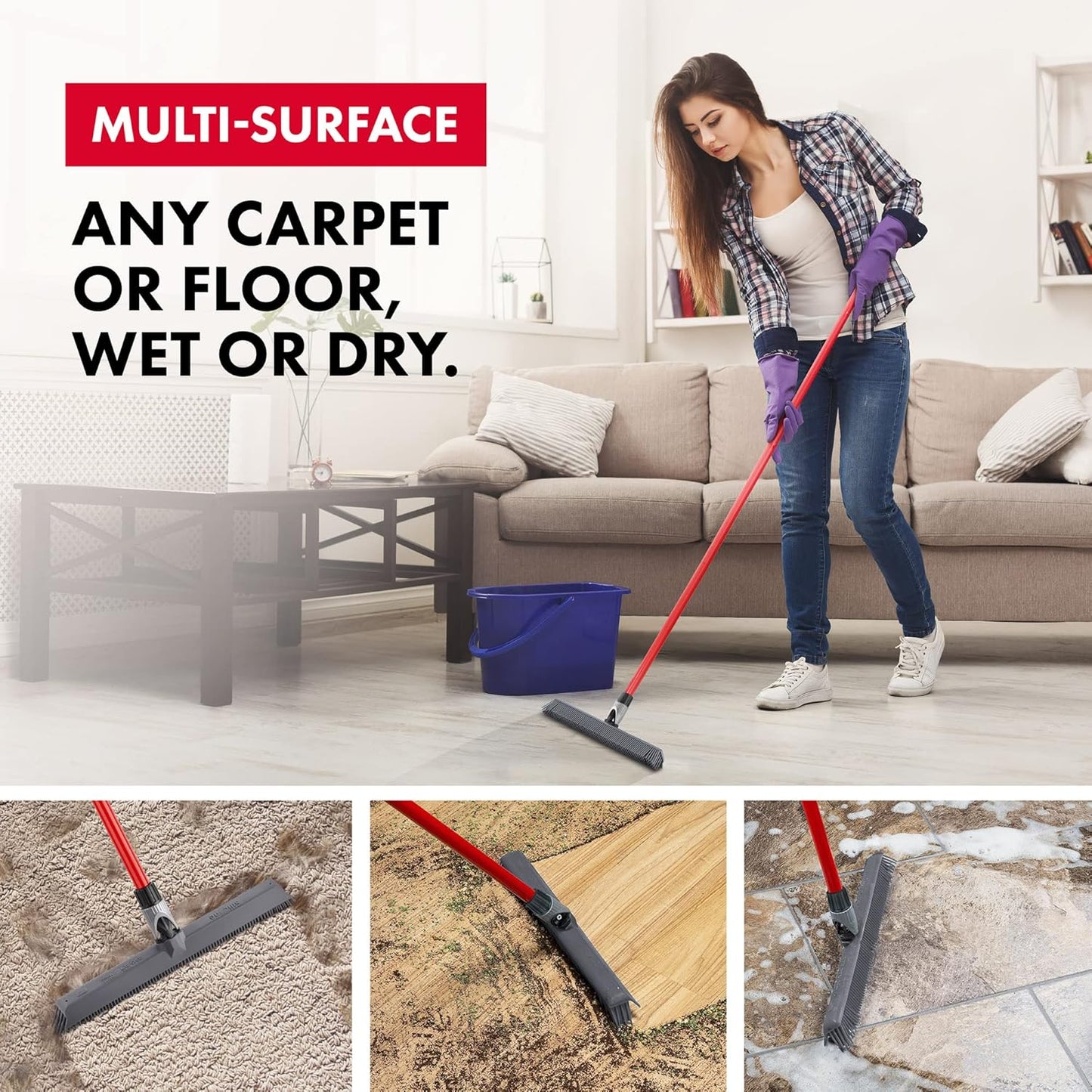 2-in-1 Silicone Broom and Squeegee - Swivel Head