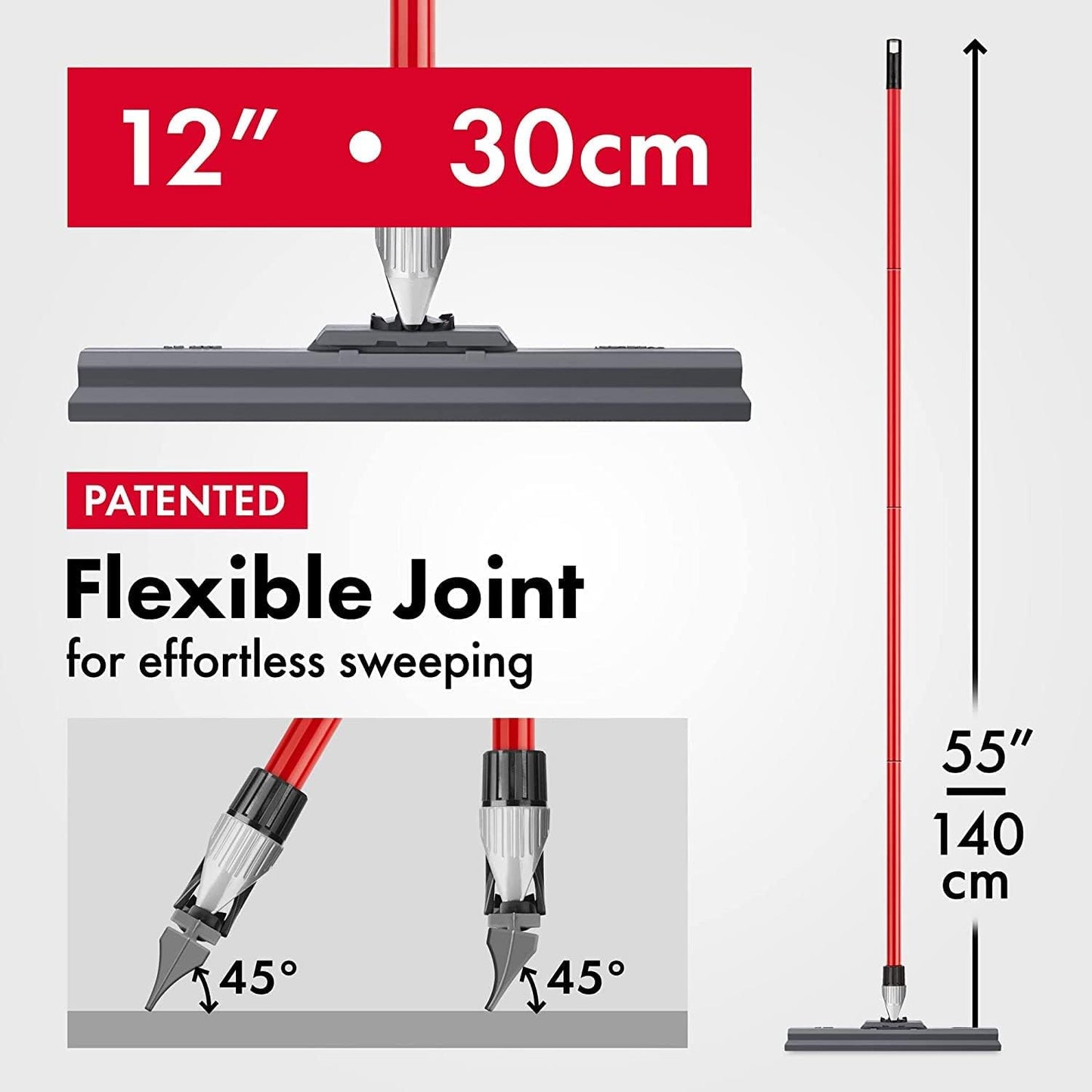 Silicone Floor Squeegee - 12-Inch Single Cast Blade - 360° Swivel Joint