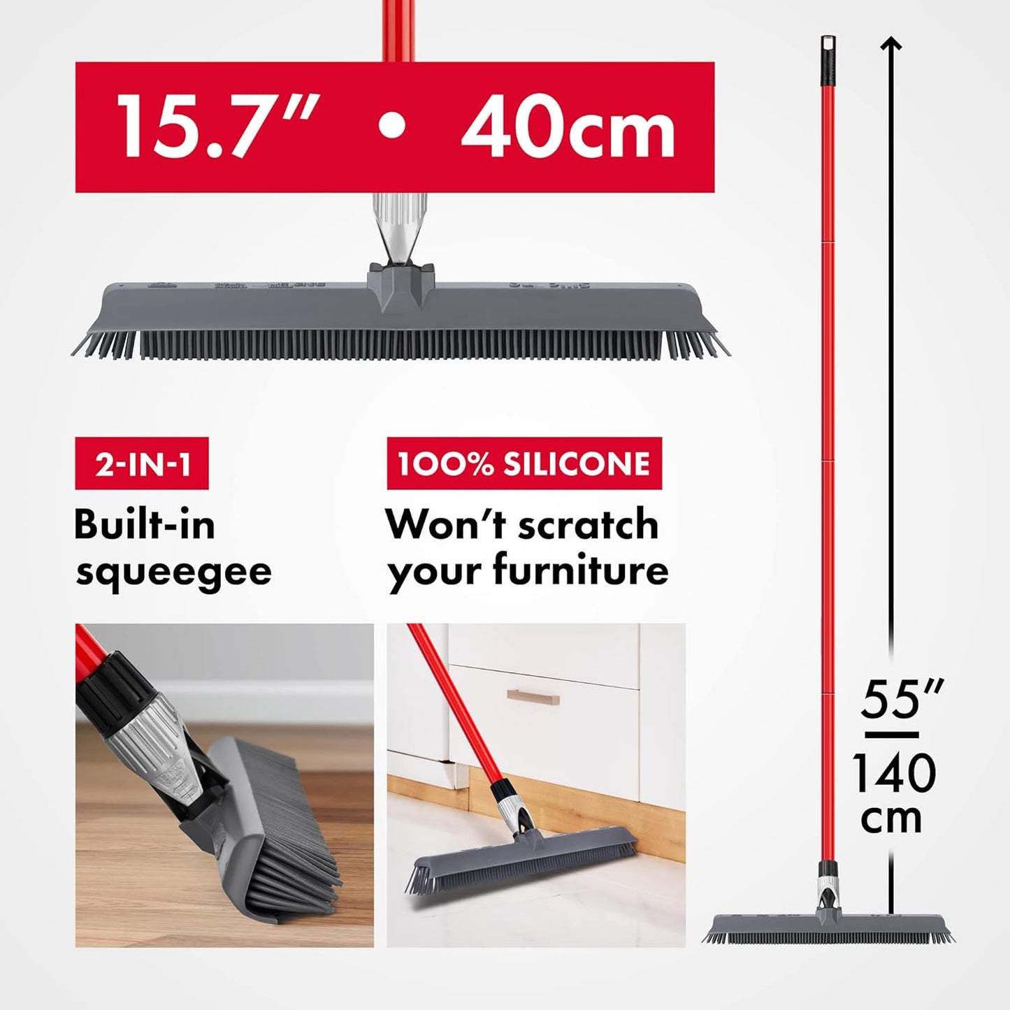 2-in-1 Silicone Broom and Squeegee - Swivel Head